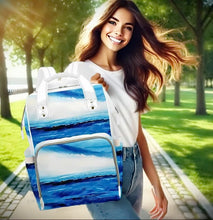 Load image into Gallery viewer, White Blue Ocean Waterproof Backpack | JSFA - JSFA - Art On Fashion by Jenny Simon