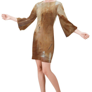 Beige Golden Path Bell Sleeve Dress | JSFA - JSFA - Original Art On Fashion by Jenny Simon