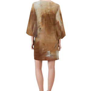 Beige Golden Path Bell Sleeve Dress | JSFA - JSFA - Original Art On Fashion by Jenny Simon