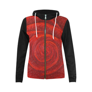 Black And Red Rose Women's Zip Up Hoodie Jacket | JSFA - JSFA - Original Art On Fashion by Jenny Simon