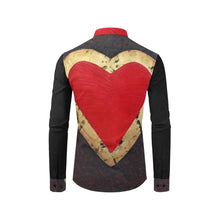 Load image into Gallery viewer, Black Red Heart On Back Long Sleeve Men&#39;s Shirt | JSFA - JSFA - Original Art On Fashion by Jenny Simon