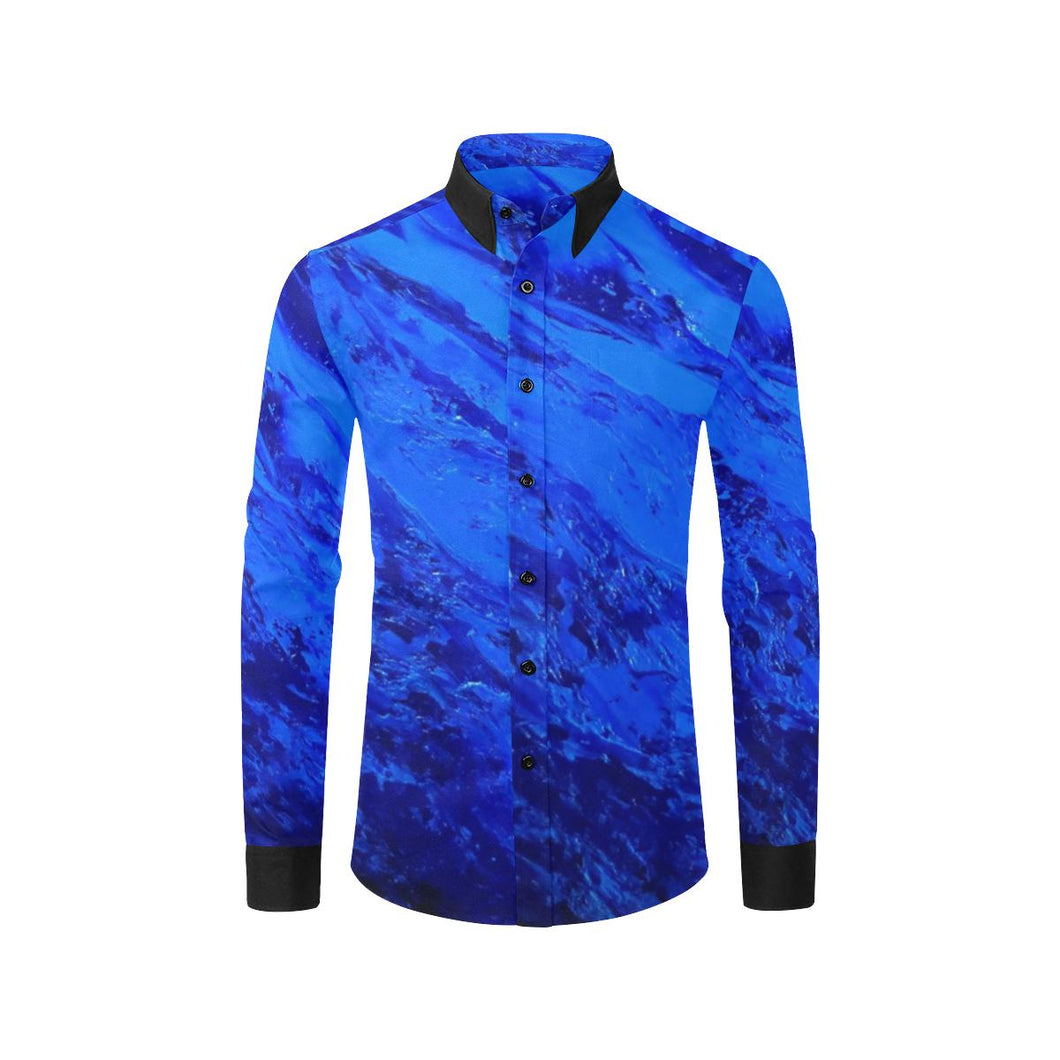Blue Black Secret Long Sleeve Men's Shirt | JSFA - JSFA - Original Art On Fashion by Jenny Simon
