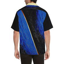 Load image into Gallery viewer, Blue Gold V Stripe Hawaiian Shirt Black Sleeves | JSFA - JSFA - Original Art On Fashion by Jenny Simon