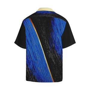 Blue Gold V Stripe Hawaiian Shirt Black Sleeves | JSFA - JSFA - Original Art On Fashion by Jenny Simon