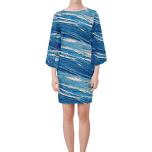 Load image into Gallery viewer, Blue Ocean Waves Bell Sleeve Dress | JSFA - JSFA - Original Art On Fashion by Jenny Simon