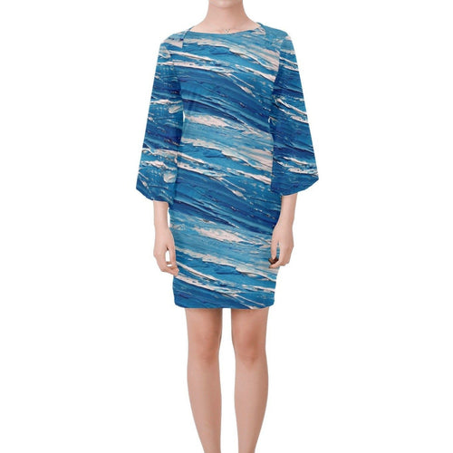 Blue Ocean Waves Bell Sleeve Dress | JSFA - JSFA - Original Art On Fashion by Jenny Simon