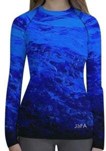 Blue Secret Long Sleeve Shirt/ Rash Guard - JSFA - Original Art On Fashion by Jenny Simon