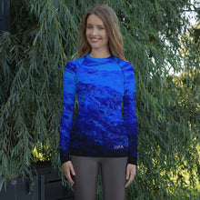 Load image into Gallery viewer, Blue Secret Long Sleeve Shirt/ Rash Guard - JSFA - Original Art On Fashion by Jenny Simon
