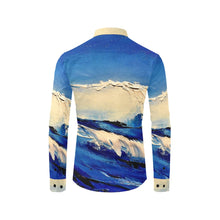 Load image into Gallery viewer, Blue Wave Long Sleeve Men&#39;s Shirt | JSFA - JSFA - Original Art On Fashion by Jenny Simon