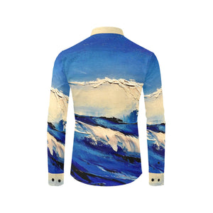 Blue Wave Long Sleeve Men's Shirt | JSFA - JSFA - Original Art On Fashion by Jenny Simon
