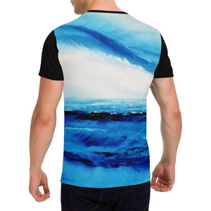 Blue White Ocean Spellbound Black Men's T-Shirt | JSFA - JSFA - Original Art On Fashion by Jenny Simon