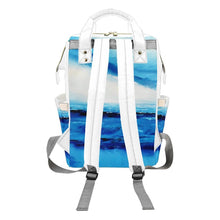 Load image into Gallery viewer, Padded Adjustable Shoulder Straps On This Blue White Waterproof Backpack - JSFA - Art On Fashion by Jenny Simon