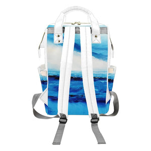 Padded Adjustable Shoulder Straps On This Blue White Waterproof Backpack - JSFA - Art On Fashion by Jenny Simon