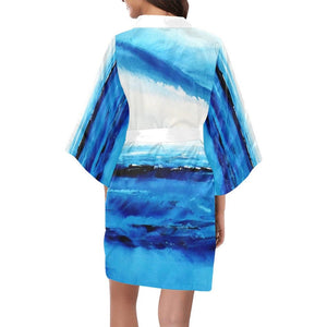 Blue White Spellbound Women's Kimono Robe - JSFA - Art On Fashion by Jenny Simon