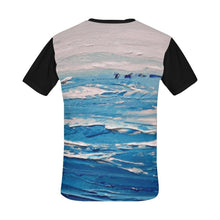 Load image into Gallery viewer, Blue White Waves Black Men&#39;s T-Shirt | JSFA - JSFA - Original Art On Fashion by Jenny Simon