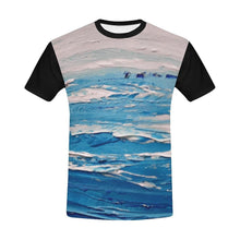 Load image into Gallery viewer, Blue White Waves Black Men&#39;s T-Shirt | JSFA - JSFA - Original Art On Fashion by Jenny Simon