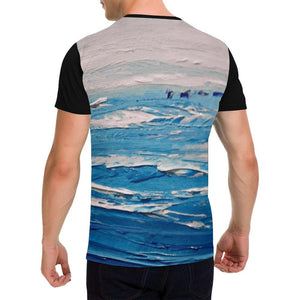 Blue White Waves Black Men's T-Shirt | JSFA - JSFA - Original Art On Fashion by Jenny Simon