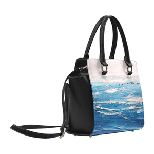 Blue White Waves Handbag Top Handle | JSFA - JSFA - Original Art On Fashion by Jenny Simon