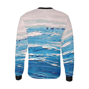 Blue White Waves Long Sleeve Men's T-shirt | JSFA - JSFA - Original Art On Fashion by Jenny Simon