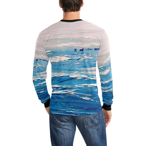 Blue White Waves Long Sleeve Men's T-shirt | JSFA - JSFA - Original Art On Fashion by Jenny Simon