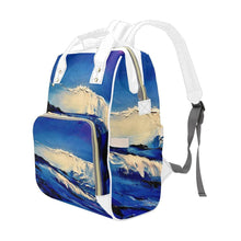 Load image into Gallery viewer, Blue White Waves Multi-Function Backpack | JSFA - JSFA - Original Art On Fashion by Jenny Simon