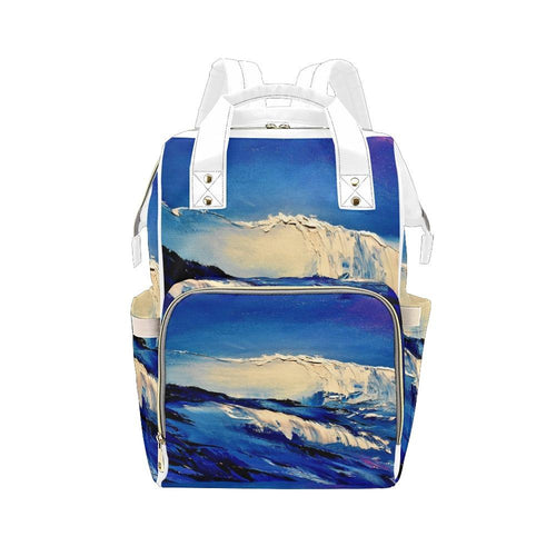 Blue White Waves Multi-Function Backpack | JSFA - JSFA - Original Art On Fashion by Jenny Simon