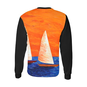 Boats Blue Orange Black Long Sleeve Men's T-shirt | JSFA - JSFA - Original Art On Fashion by Jenny Simon