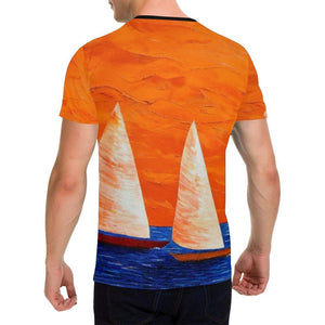 Boats Blue Orange Men's T-Shirt | JSFA - JSFA - Original Art On Fashion by Jenny Simon
