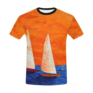 Boats Blue Orange Men's T-Shirt | JSFA - JSFA - Original Art On Fashion by Jenny Simon