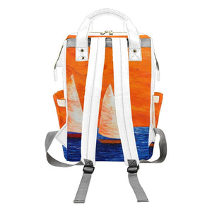 Boats Blue Orange Multi-Function Backpack | JSFA - JSFA - Original Art On Fashion by Jenny Simon