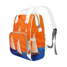Load image into Gallery viewer, Boats Blue Orange Multi-Function Backpack | JSFA - JSFA - Original Art On Fashion by Jenny Simon