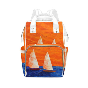 Boats Blue Orange Multi-Function Backpack | JSFA - JSFA - Original Art On Fashion by Jenny Simon