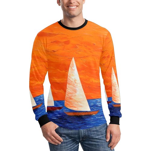 Boats Orange Blue Long Sleeve Men's T-shirt | JSFA - JSFA - Original Art On Fashion by Jenny Simon