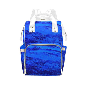 Blue Backpack With Front Zipper Pocket And Water Bottle Pockets | JSFA - JSFA - Original Art On Fashion by Jenny Simon