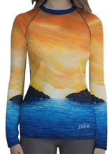 Load image into Gallery viewer, Dream Cove Blue Long Sleeve Shirt/ Rash Guard - JSFA - Original Art On Fashion by Jenny Simon
