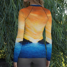 Load image into Gallery viewer, Dream Cove Blue Long Sleeve Shirt/ Rash Guard - JSFA - Original Art On Fashion by Jenny Simon