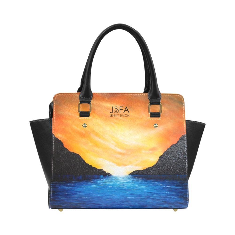 Dream Cove Blue Orange Classic Handbag Top Handle | JSFA - JSFA - Original Art On Fashion by Jenny Simon