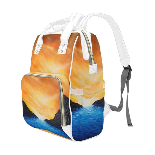 Dream Cove Blue Yellow Sunset Multi-Function Backpack | JSFA - JSFA - Original Art On Fashion by Jenny Simon