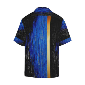 Men's Blue Gold Water Stripes Hawaiian Shirt | JSFA - JSFA - Original Art On Fashion by Jenny Simon
