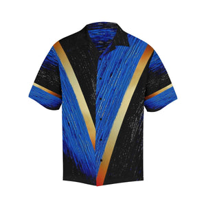 Men's Blue Gold Water V Stripes Hawaiian Shirt | JSFA - JSFA - Original Art On Fashion by Jenny Simon