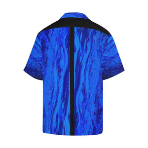 Men's Blue Secret Black Stripes Hawaiian Shirt | JSFA - JSFA - Original Art On Fashion by Jenny Simon