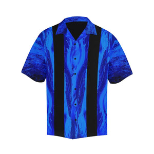 Men's Blue Secret Black Stripes Hawaiian Shirt | JSFA - JSFA - Original Art On Fashion by Jenny Simon