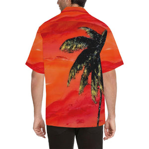 Men's Hawaiian Shirt Orange With Palm Tree | JSFA - JSFA - Original Art On Fashion by Jenny Simon