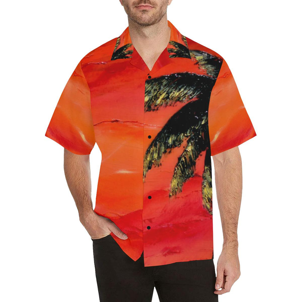 Men's Hawaiian Shirt Orange With Palm Tree | JSFA - JSFA - Original Art On Fashion by Jenny Simon