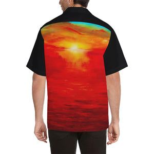 Men's Orange Sunset Hawaiian Shirt Black Side | JSFA - JSFA - Original Art On Fashion by Jenny Simon