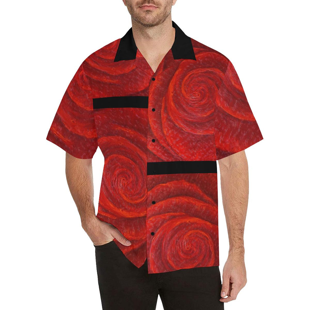 Men's Red Roses Black Stripe Hawaiian Shirt | JSFA - JSFA - Original Art On Fashion by Jenny Simon