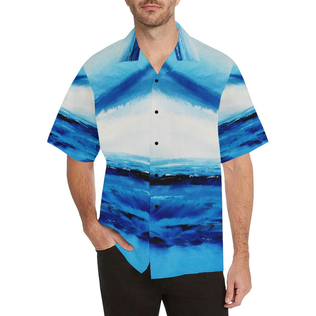 Men's Spellbound Blue White Hawaiian Shirt | JSFA - JSFA - Original Art On Fashion by Jenny Simon