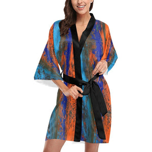 Orange Blue Zest Striped Women's Kimono Robe - JSFA - Art On Fashion by Jenny Simon