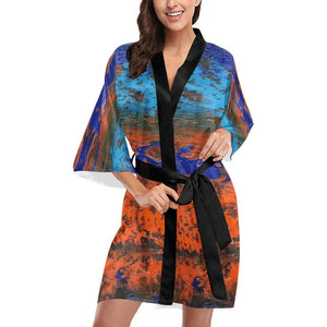 Orange Blue Zest Women's Short Kimono Robe - JSFA - Art On Fashion by Jenny Simon