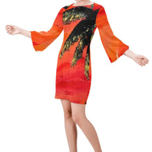 Load image into Gallery viewer, Orange Palm Tree Bell Sleeve Dress | JSFA - JSFA - Original Art On Fashion by Jenny Simon